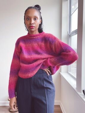 Vintage Liz Wear Mohair Blend Women's Fuchsia Ombre Knit Sweater